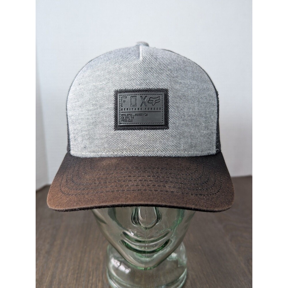 Fox Racing Trucker Hat Cap Gray Mesh Snap Back Adjustable Casual Distressed Logo